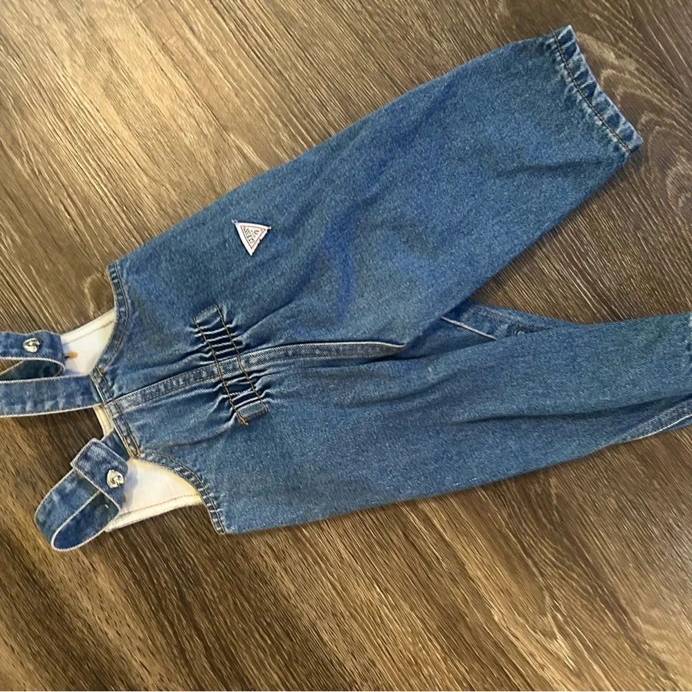 Vintage Guess Made in USA baby 12 month Denim Bib Overalls ruched back